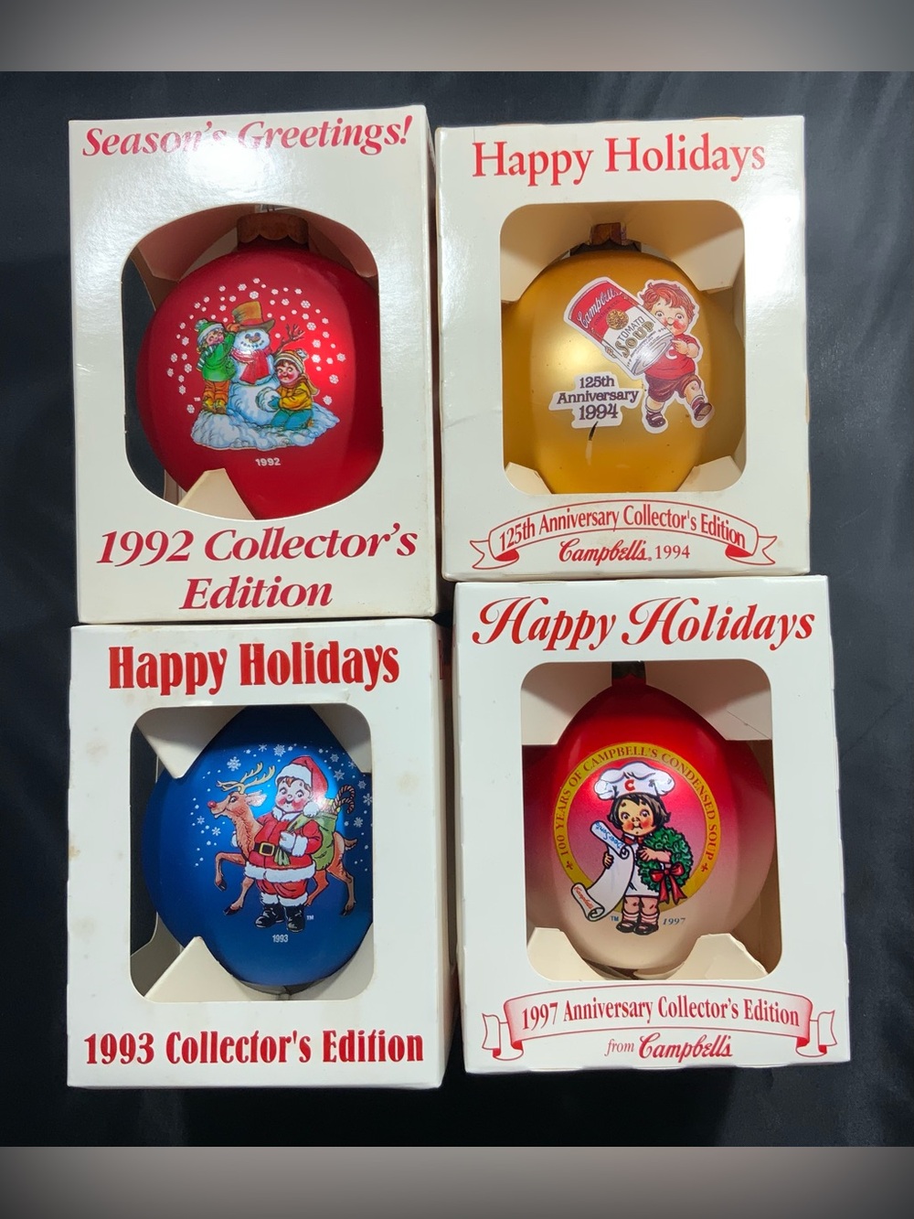 Campbell’s Soup Christmas Ornament Lot 1992 1993 1994 1997 Collector Editions